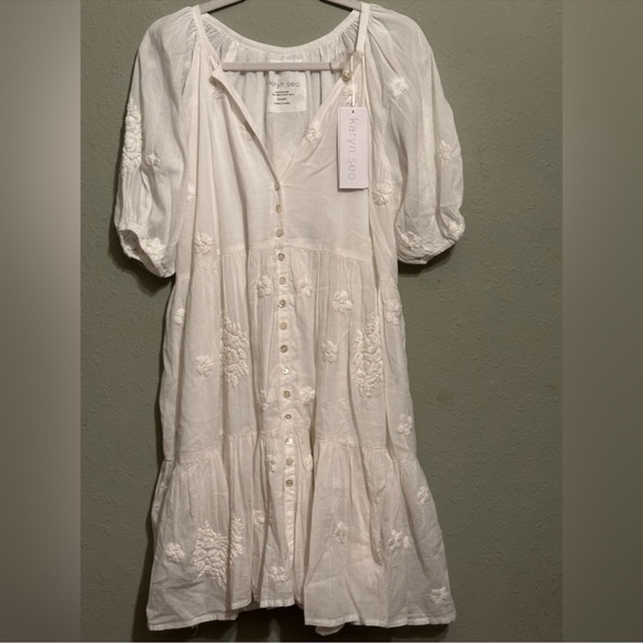 Karyn Seo Floral Embroidery V Neckline Short Sleeve Women’s Dress Size Large - - Picture 2 of 5